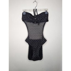 Bisou Bisou Black Crochet Cut Out Monokini Swimsuit Size Medium